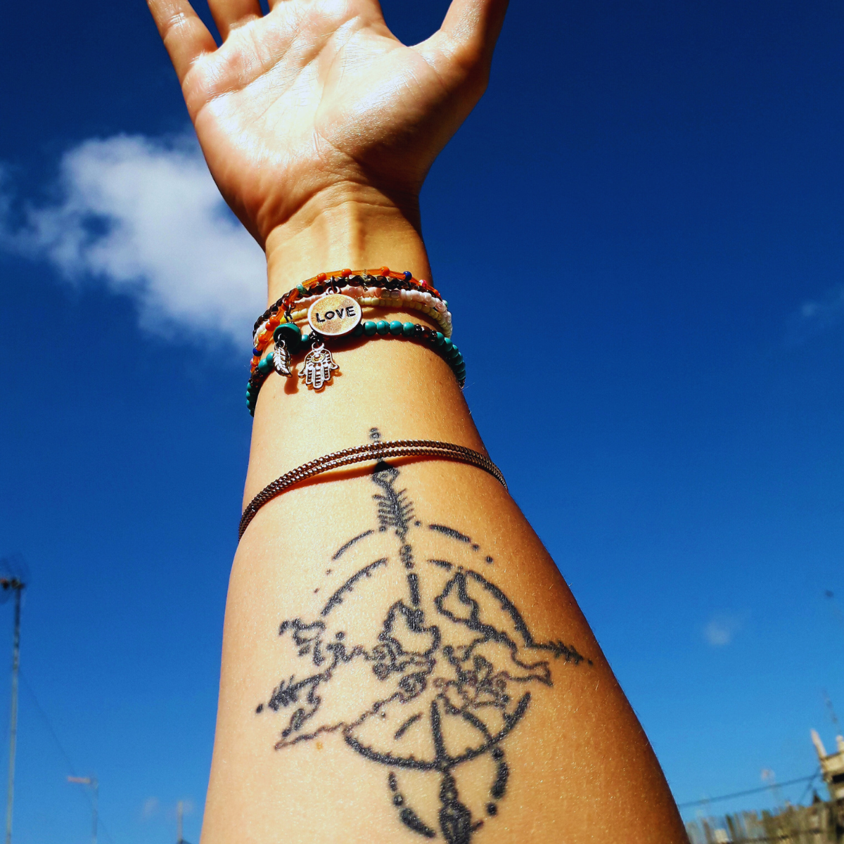 Arm with worldmap tattoo