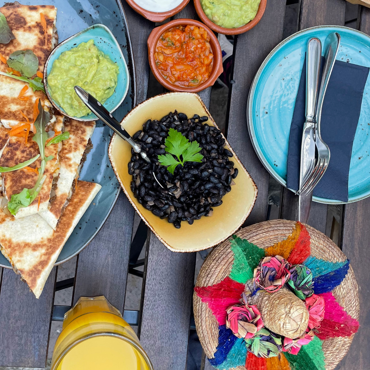 colorful table with mexican food